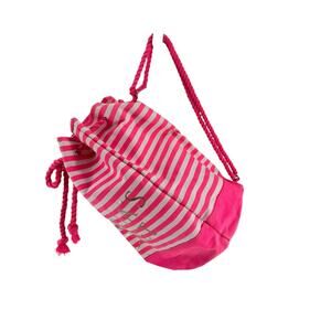 Victoria's Secret Neon Pink & Whtie Striped Drawstring Tote Bag